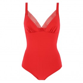 Maillot de bain une pièce nageur maintien sans armature ANTIGEL LA DOUBLE MIX ROUGE PARFAIT