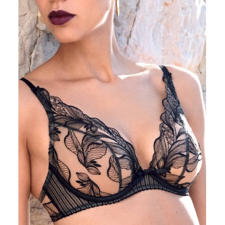 Soutien-gorge triangle push-up AUBADE FLEUR DE TATOO ENCRE NOIRE