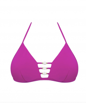 Haut de maillot de bain triangle coque LISE CHARMEL PERLES NACREES TRESSES FUSHIA