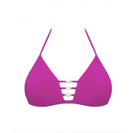 Haut de maillot de bain triangle coque LISE CHARMEL PERLES NACREES TRESSES FUSHIA