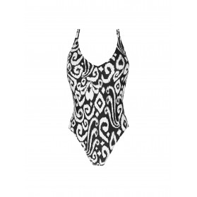 Maillot de Bain Nageur Maintien COLLECTION ANTIGEL LA BALINAISE IKAT BLANC-NOIR