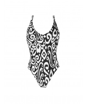 Maillot de Bain Nageur Maintien COLLECTION ANTIGEL LA BALINAISE IKAT BLANC-NOIR