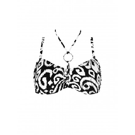 Haut de Maillot de Bain Bandeau Souple COLLECTION ANTIGEL LA BALINAISE IKAT BLANC-NOIR