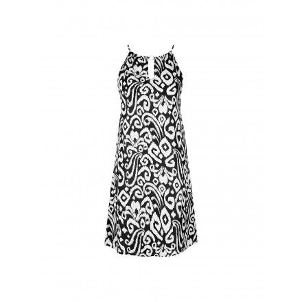 Robe de Plage COLLECTION ANTIGEL LA BALINAISE IKAT BLANC-NOIR