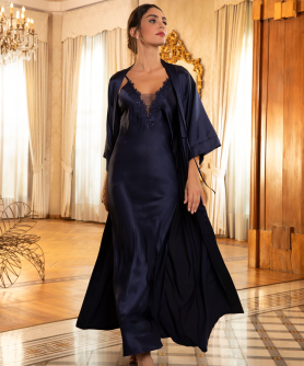 Déshabillé Long Soie COLLECTION LISE CHARMEL ECLAT COUTURE BLEU NIGHT