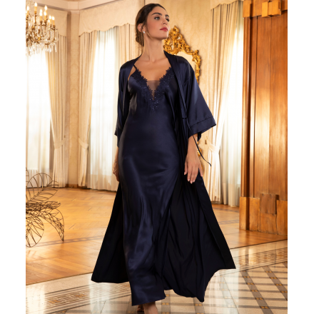 Déshabillé Long Soie COLLECTION LISE CHARMEL ECLAT COUTURE BLEU NIGHT