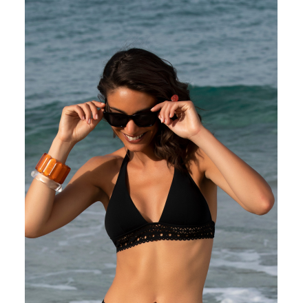 Haut de maillot de bain triangle ajourage couture - Noir
