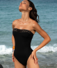 Maillot de bain une pièce bustier Ajourage couture - Noir