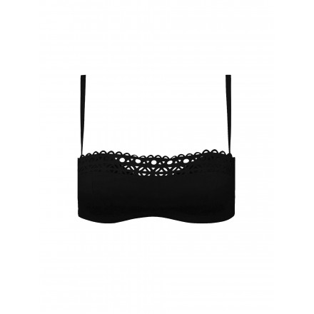 Haut de maillot de bain bandeau coque Ajourage couture - Noir