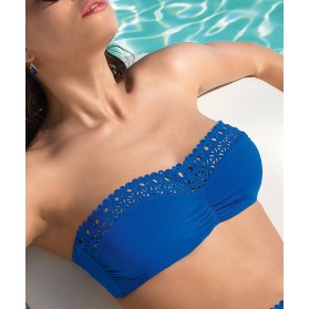 Haut de maillot de bain bandeau souple LISE CHARMEL AJOURAGE COUTURE ETRAVE BLEU