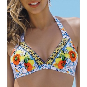 Haut de maillot de bain armature triangle ANTIGEL DE LISE CHARMEL LA FOLIE AZULEJOS CITRON FLEURI